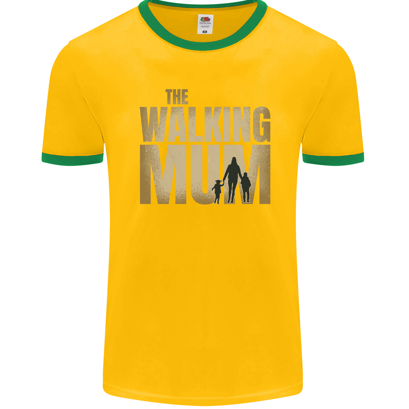 The Walking Mum Funny Mothers Day Mummy Mens Ringer T-Shirt FotL Gold/Green