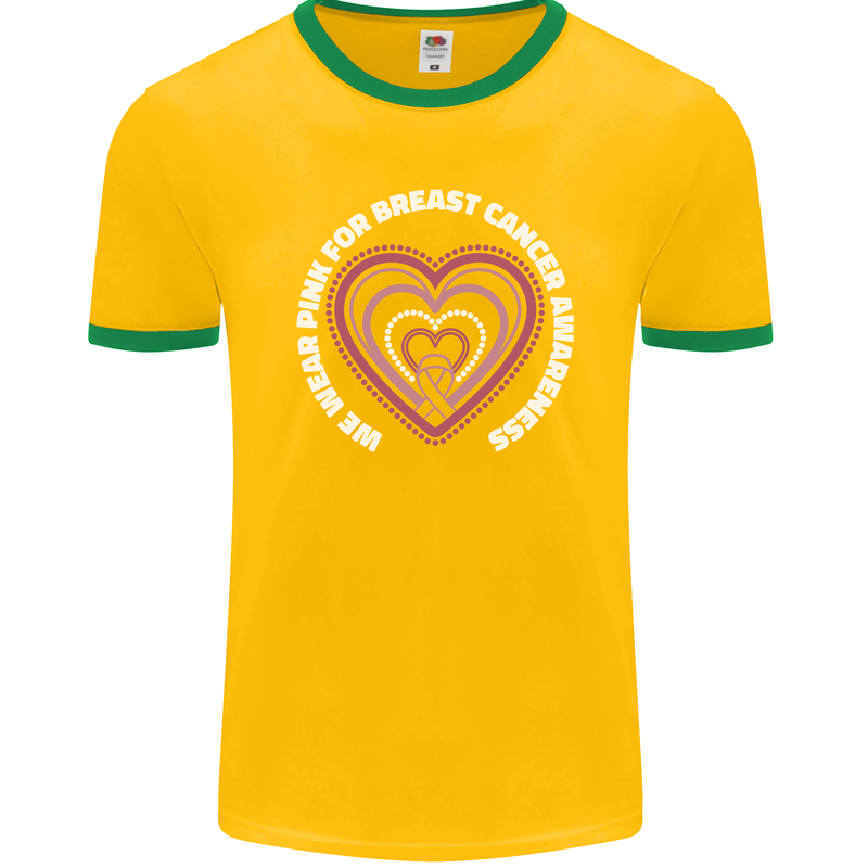 Breast Cancer Awareness I Wear Pink Mens Ringer T-Shirt FotL Gold/Green