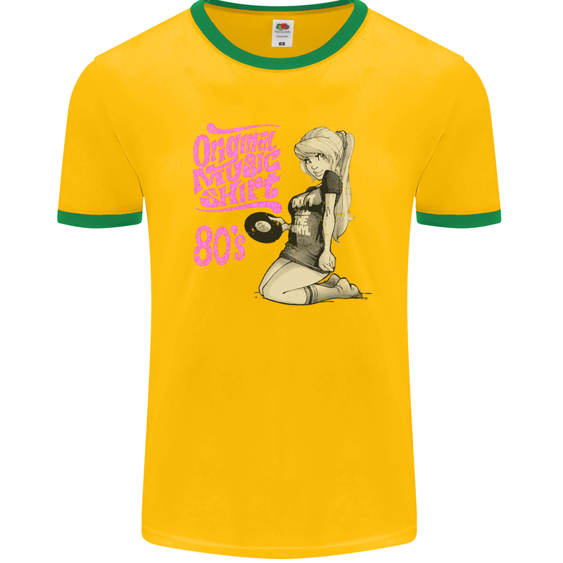 Original Music Shirt DJ Vinyl Turntable Mens Ringer T-Shirt FotL Gold/Green