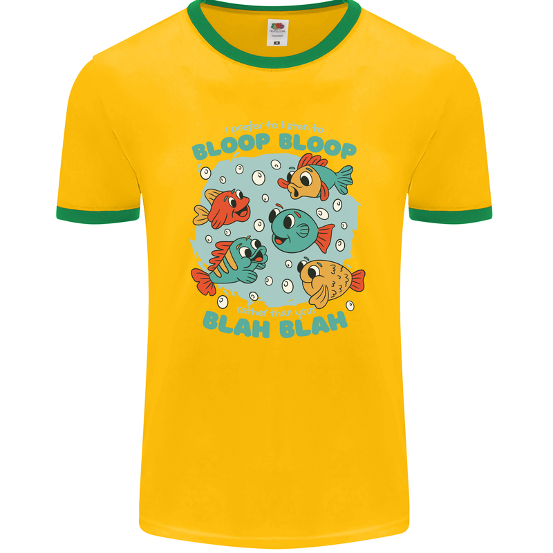 Bloop Bloop Funny Fishing Fisherman Mens Ringer T-Shirt FotL Gold/Green