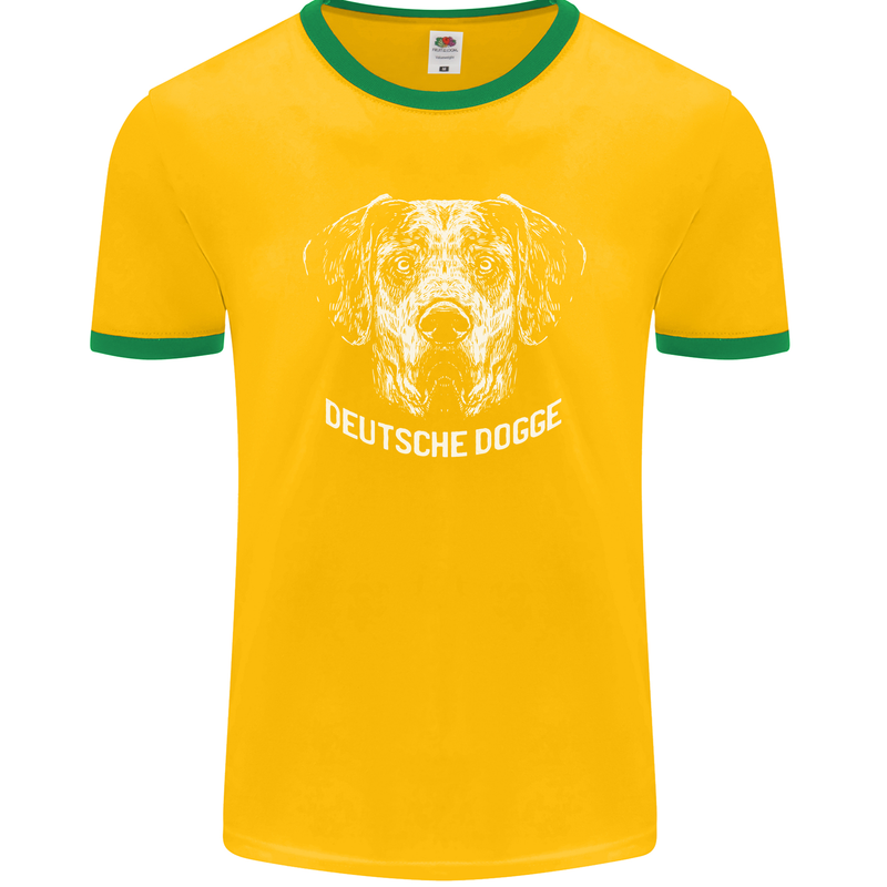Deutsche Dogge Great Dane Dog Mens Ringer T-Shirt FotL Gold/Green