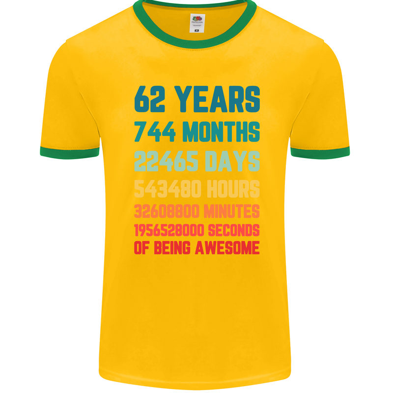 62nd Birthday 62 Year Old Mens Ringer T-Shirt FotL Gold/Green