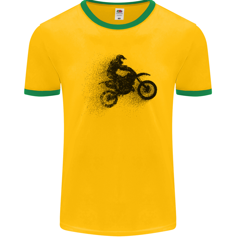 Abstract Motocross Rider Dirt Bike Mens Ringer T-Shirt FotL Gold/Green