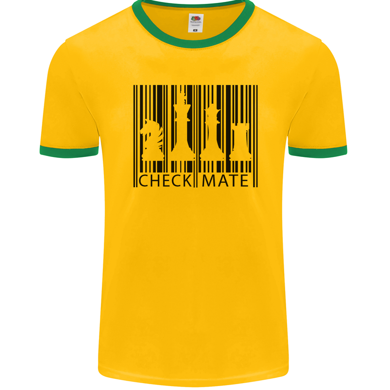 Chess Barcode Player Mens Ringer T-Shirt FotL Gold/Green