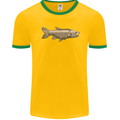 A Bolan Fish Fishing Fisherman Mens White Ringer T-Shirt Gold/Green