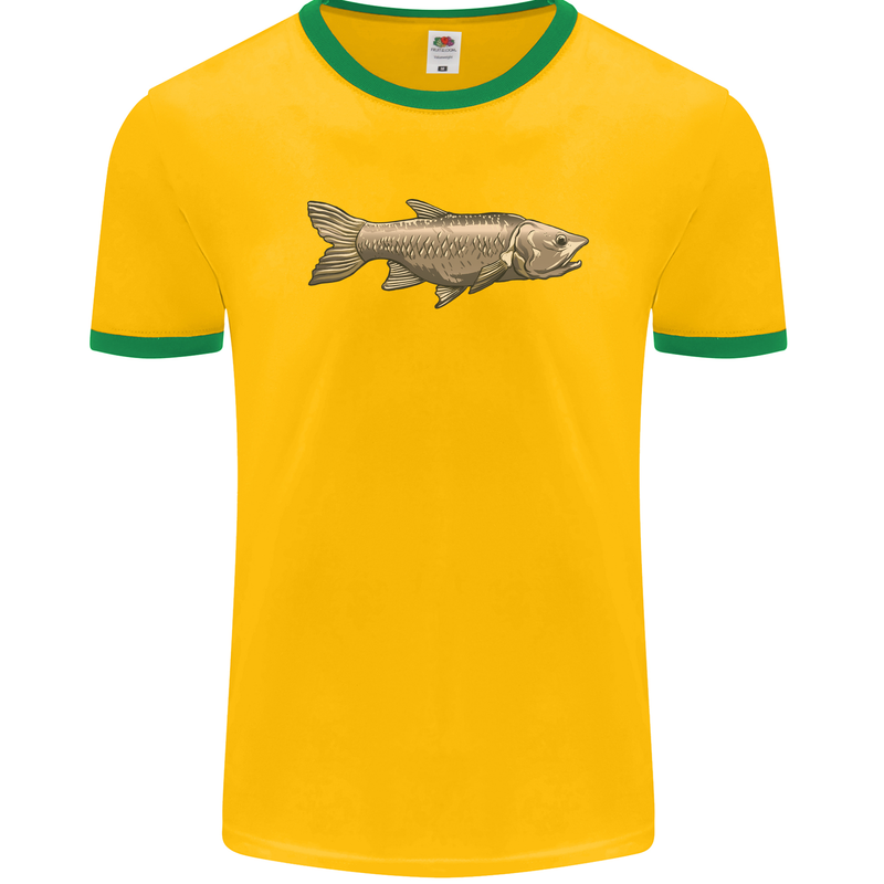 A Bolan Fish Fishing Fisherman Mens White Ringer T-Shirt Gold/Green