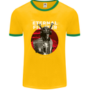 Samurai Fighter Skull MMA Mixed Martial Arts Mens Ringer T-Shirt FotL Gold/Green
