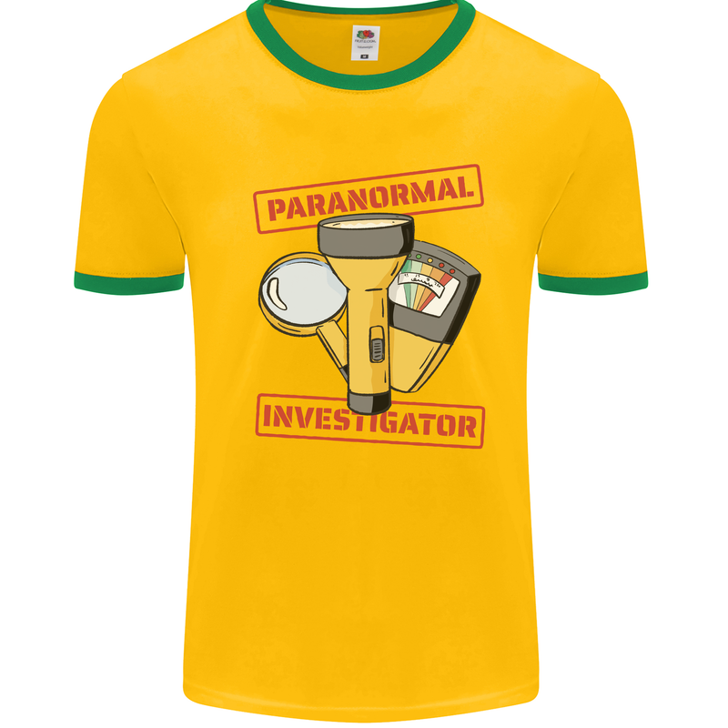 Paranormal Activity Investigator Halloween Mens Ringer T-Shirt Gold/Green