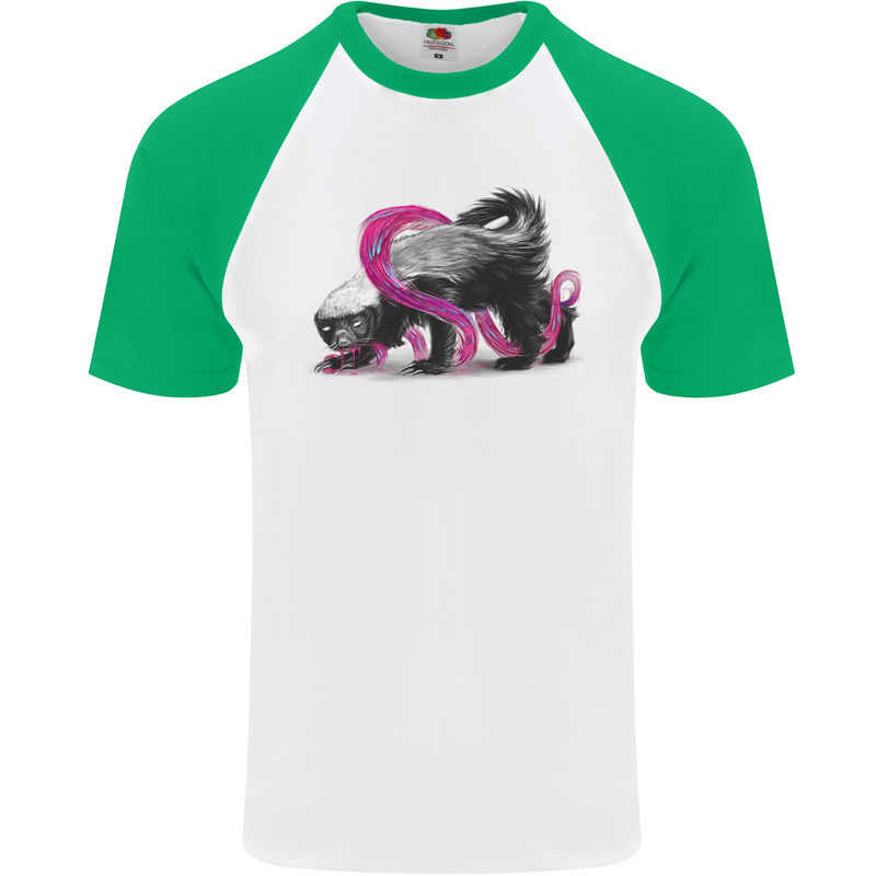Honey Badger Mens S/S Baseball T-Shirt White/Green