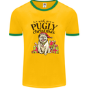 We Wish You a Pugly Christmas Funny Pug Mens Ringer T-Shirt FotL Gold/Green