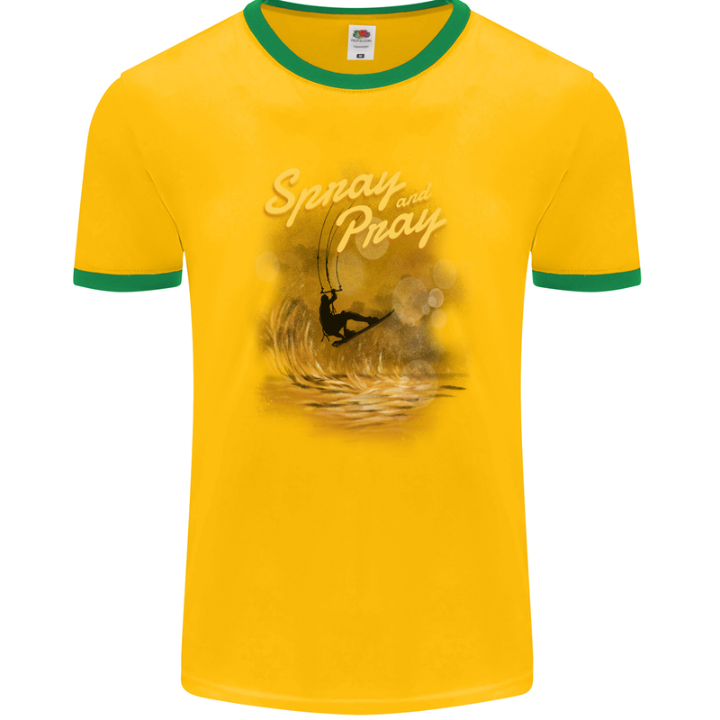 Kitesurfing Spray and Pray Mens Ringer T-Shirt FotL Gold/Green