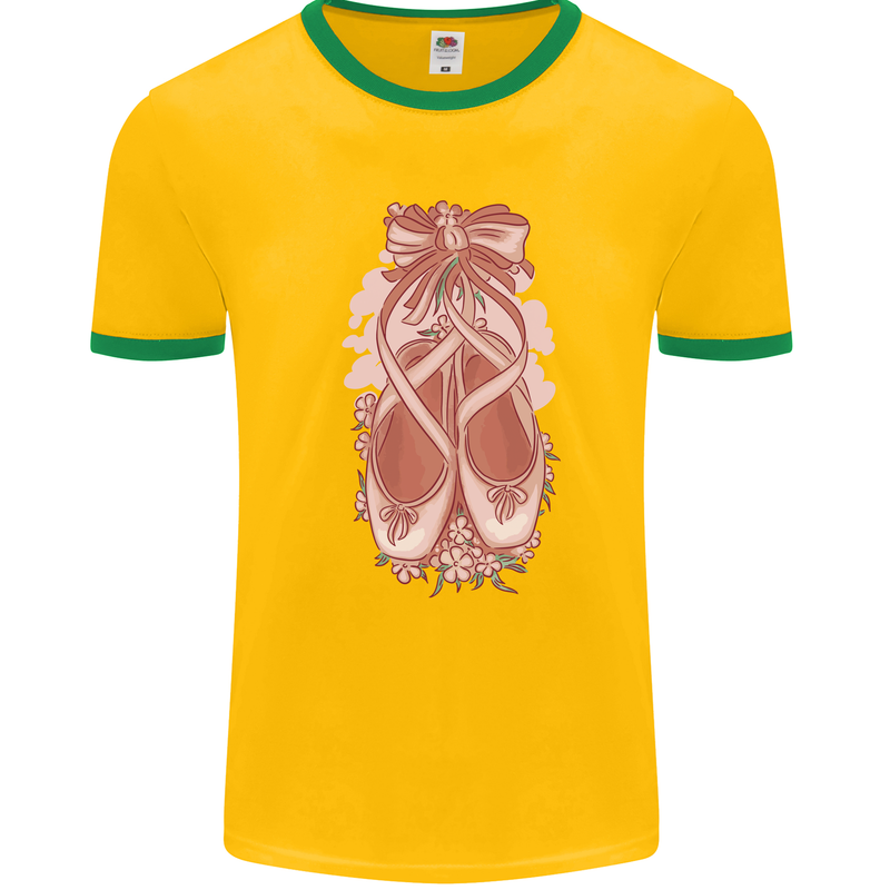 Ballerina Shoes Ballet Dancing Mens Ringer T-Shirt Gold/Green