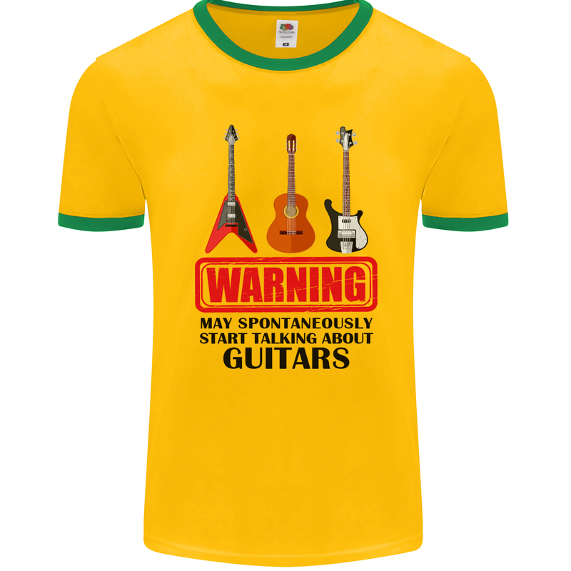 May Start Talking About Guitars Guitarist Mens Ringer T-Shirt FotL Gold/Green