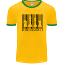 Chess Barcode Player Mens White Ringer T-Shirt Gold/Green