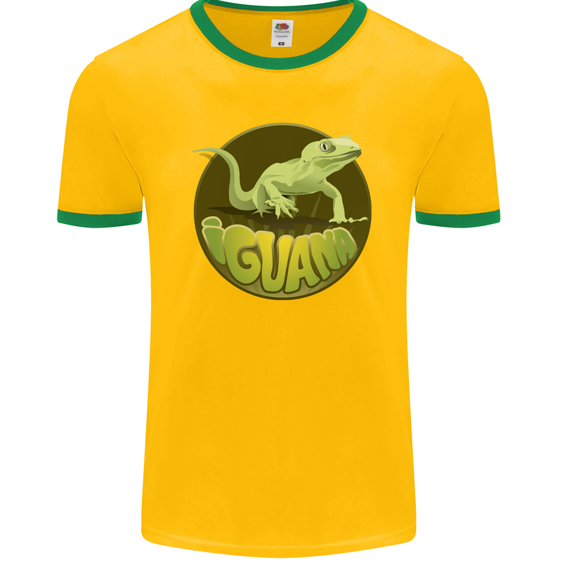 An Iguana Lizard Mens Ringer T-Shirt FotL Gold/Green