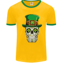 St Patricks Day of the Dead Sugar Skull Mens White Ringer T-Shirt Gold/Green