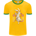 Chinese Zodiac Shengxiao Year of the Rabbit Mens White Ringer T-Shirt Gold/Green