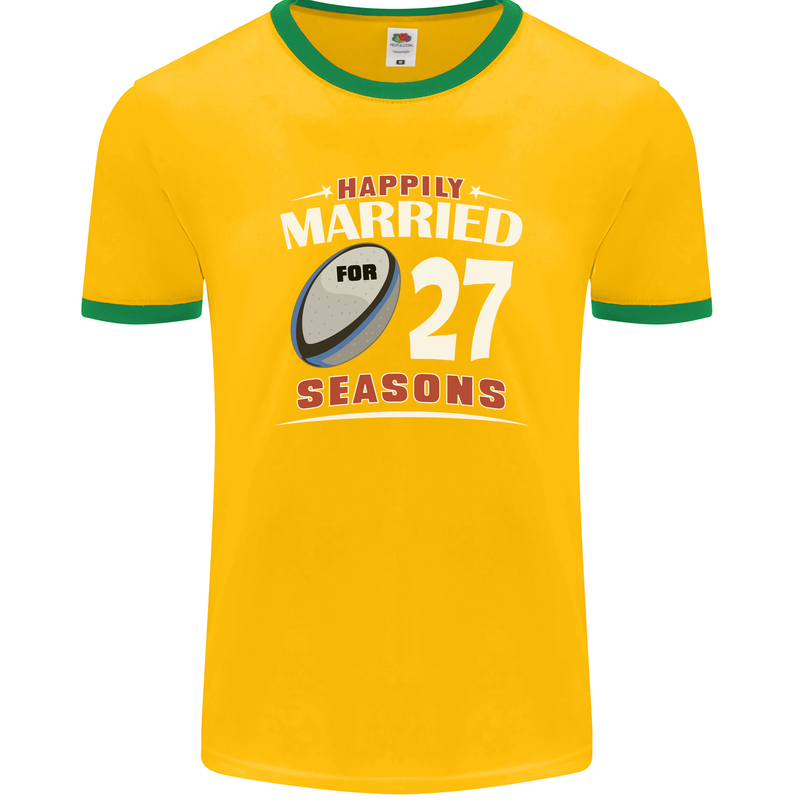 27 Year Wedding Anniversary 27th Rugby Mens Ringer T-Shirt FotL Gold/Green