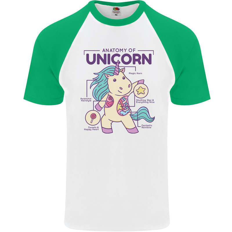Anatomy of a Unicorn Funny Fantasy Mens S/S Baseball T-Shirt White/Green