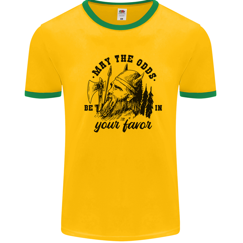 Viking May the Odds Be In Your Favour Mens White Ringer T-Shirt Gold/Green