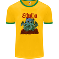 Cathulhu Funny Cat Cthulhu Parody Kraken Mens Ringer T-Shirt FotL Gold/Green