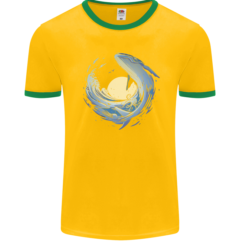 Ocean Whale & Octopus Mens Ringer T-Shirt FotL Gold/Green