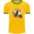 A Sleeping Panda Bear Ecology Animals Mens White Ringer T-Shirt Gold/Green