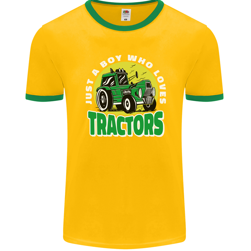 Farming Just a Boy Who Loves Tractors Mens Ringer T-Shirt FotL Gold/Green