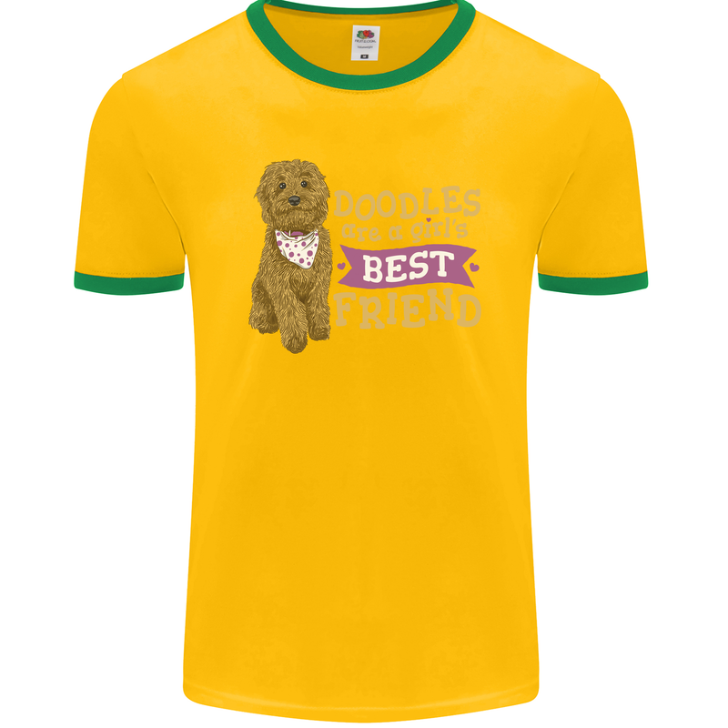 Doodles Girls Best Friend Goldendoodle Dog Mens Ringer T-Shirt FotL Gold/Green