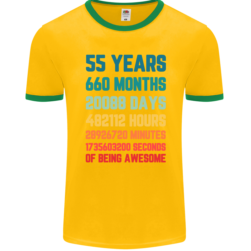 55th Birthday 55 Year Old Mens Ringer T-Shirt FotL Gold/Green