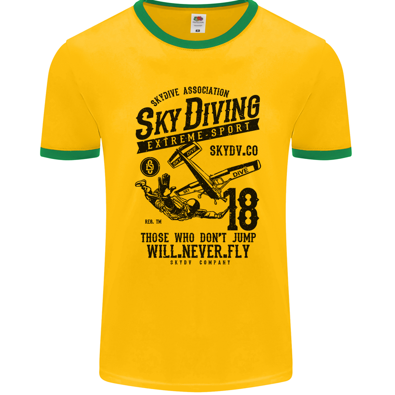 Skydiving Extreme Sports Skydiver Freefall Mens Ringer T-Shirt FotL Gold/Green