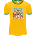 Christmas Gamer Funny Gaming Joypad Mens Ringer T-Shirt FotL Gold/Green