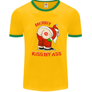 Merry Kiss My Ass Funny Christmas Rude Mens White Ringer T-Shirt Gold/Green