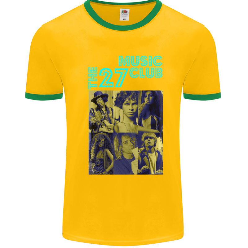 The 27 Music Club Mens White Ringer T-Shirt Gold/Green