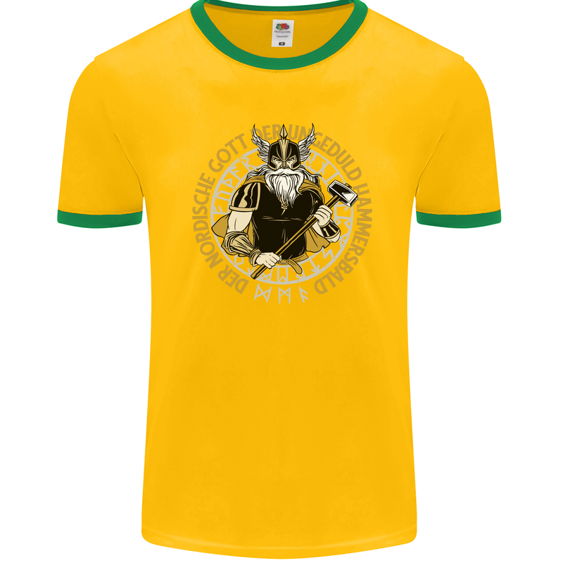 A Viking Man Mens Ringer T-Shirt FotL Gold/Green