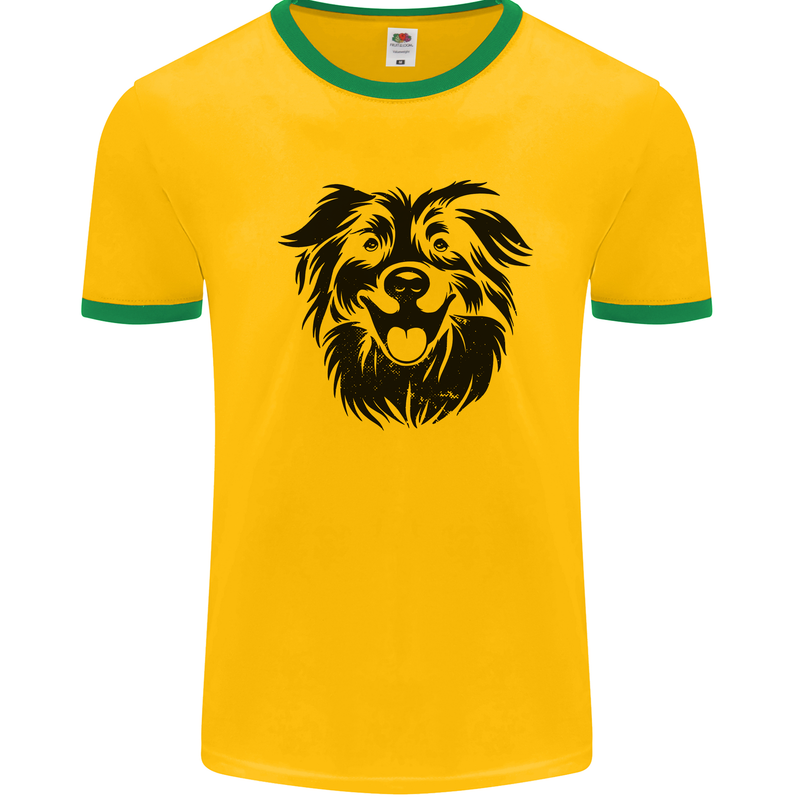 Australian Sheepdog Dogs Mens Ringer T-Shirt Gold/Green