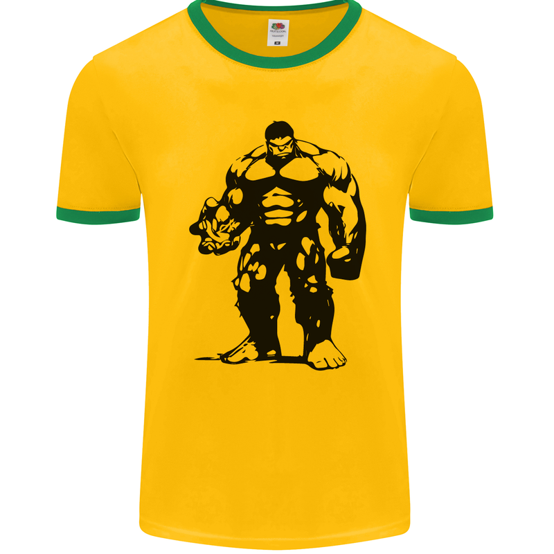 Muscle Man Gym Training Top Bodybuilding Mens Ringer T-Shirt FotL Gold/Green