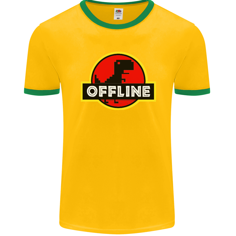 Offline Funny Gamer Gaming Mens Ringer T-Shirt FotL Gold/Green