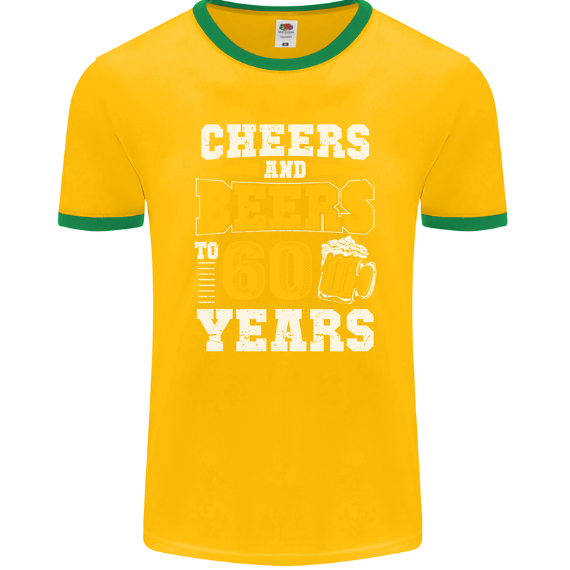 60th Birthday 60 Year Old Funny Alcohol Mens Ringer T-Shirt FotL Gold/Green