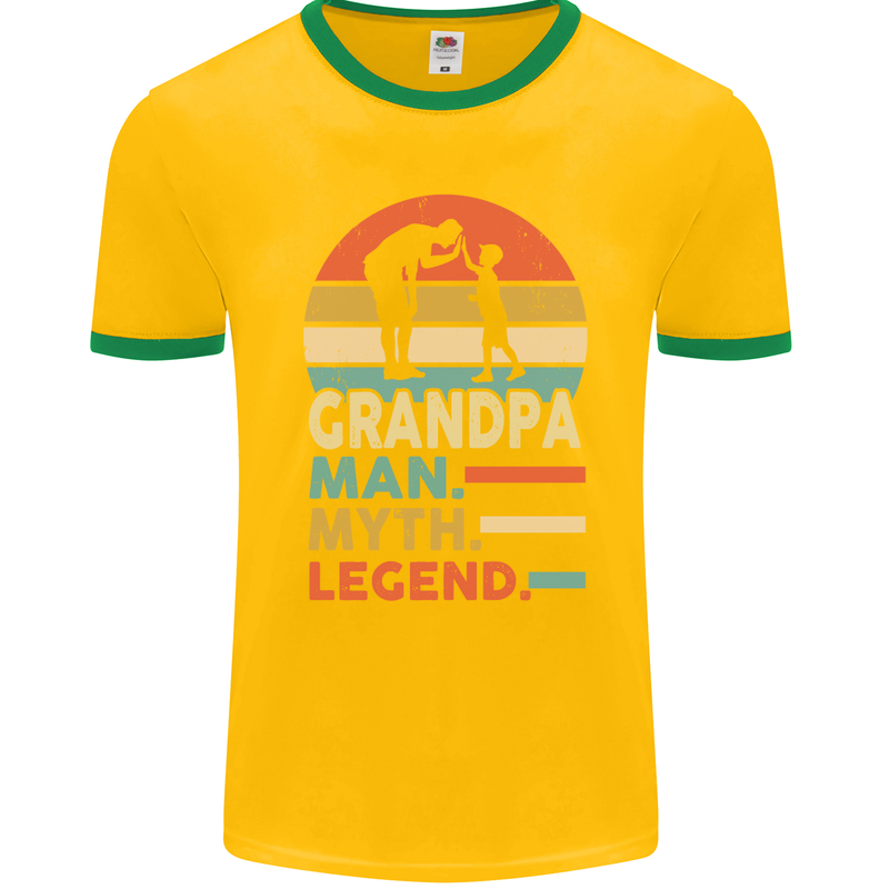 Grandpa Man Myth Legend Funny Fathers Day Mens Ringer T-Shirt FotL Gold/Green