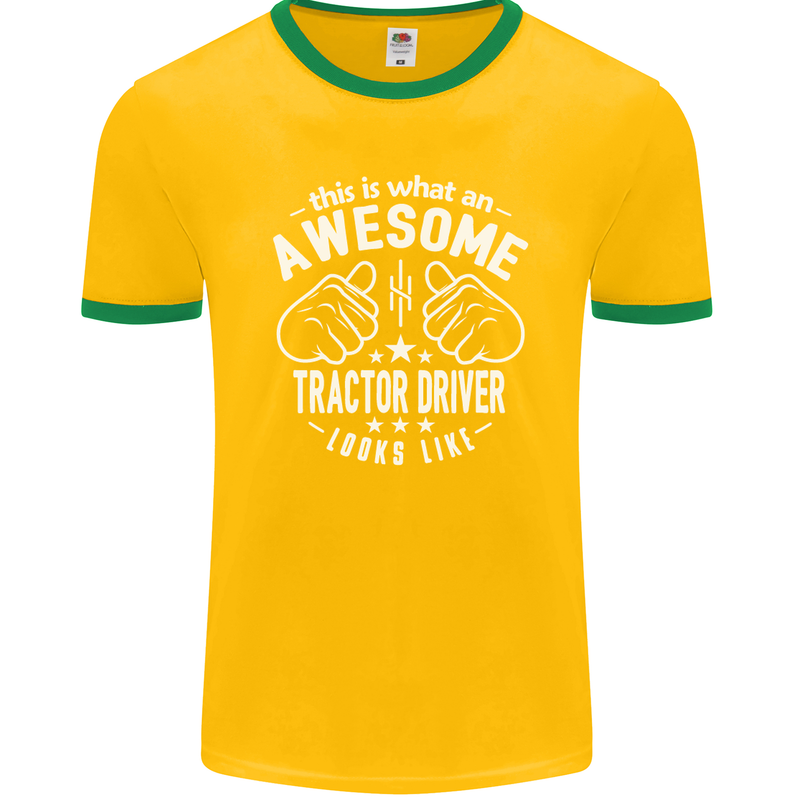 An Awesome Tractor Driver Looks Like Mens Ringer T-Shirt FotL Gold/Green