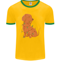 A Funny Christmas Tree Dachshund Mens White Ringer T-Shirt Gold/Green