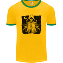 Grim Reaper Finger Flip Skull Biker Funny Mens Ringer T-Shirt FotL Gold/Green