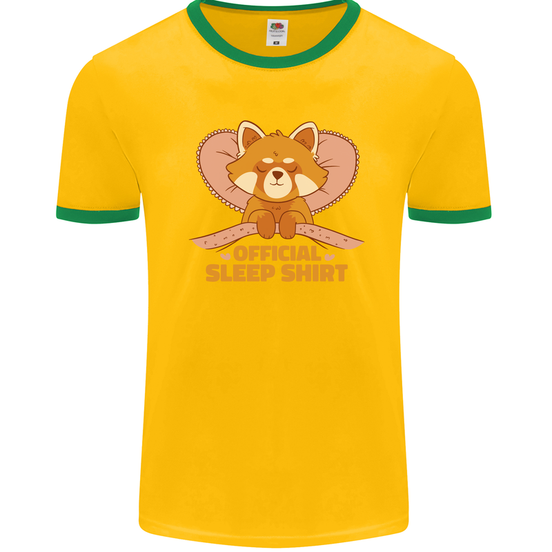 Red Panda Bear Funny Sleep Sleeping Mens Ringer T-Shirt FotL Gold/Green