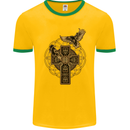 Odins Celtic Raven Viking Thor Ragnar Norse Mens Ringer T-Shirt FotL Gold/Green