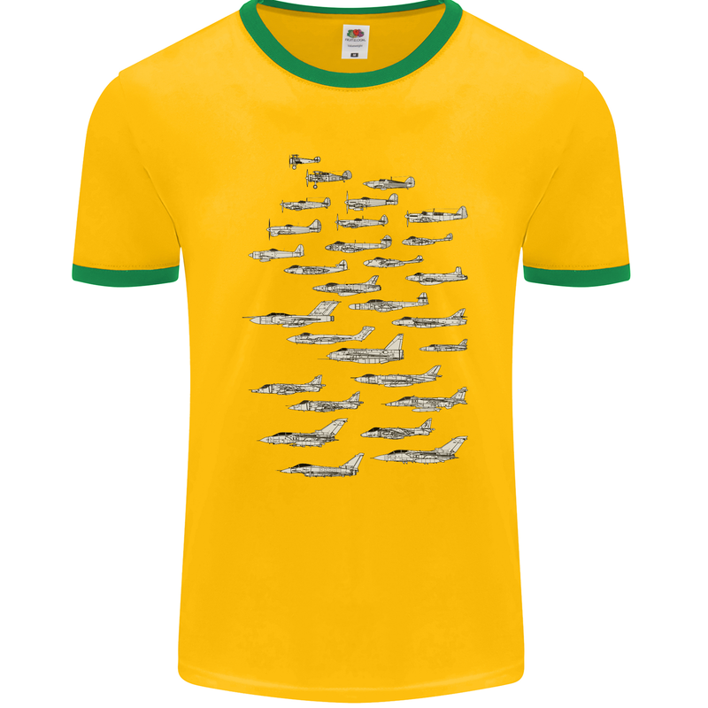 British RAF Fighters Royal Air Force Planes Mens Ringer T-Shirt FotL Gold/Green