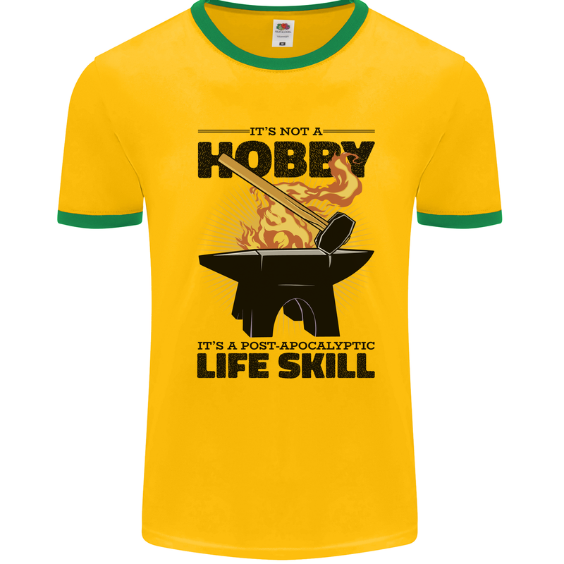 Blacksmith Life Post Apocalyptic Skill Mens Ringer T-Shirt Gold/Green