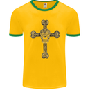 Day of the Dead Sugar Skull Cross Mens Ringer T-Shirt FotL Gold/Green
