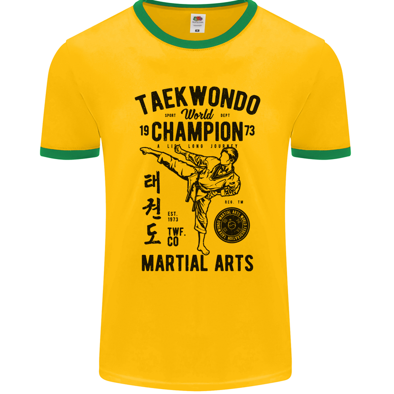 Taekwondo World Champion Martial Arts MMA Mens Ringer T-Shirt FotL Gold/Green