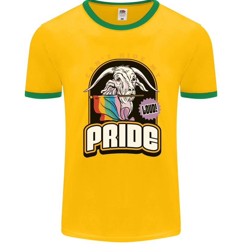 Can't Hide My Pride LGBT Gay Awareness Mens Ringer T-Shirt FotL Gold/Green